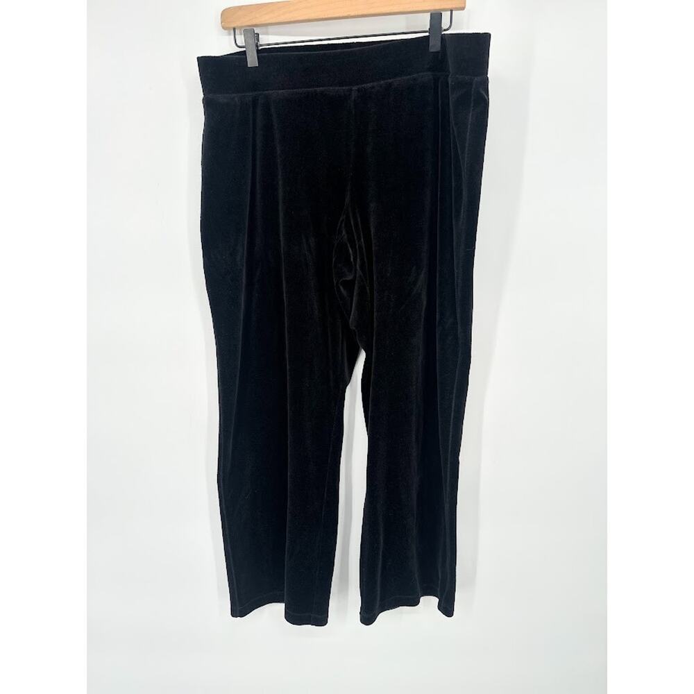 Talbots Pants Womens‎ 1X Petite 1XP Black Velour Wide Leg Pull On Lounge Casual